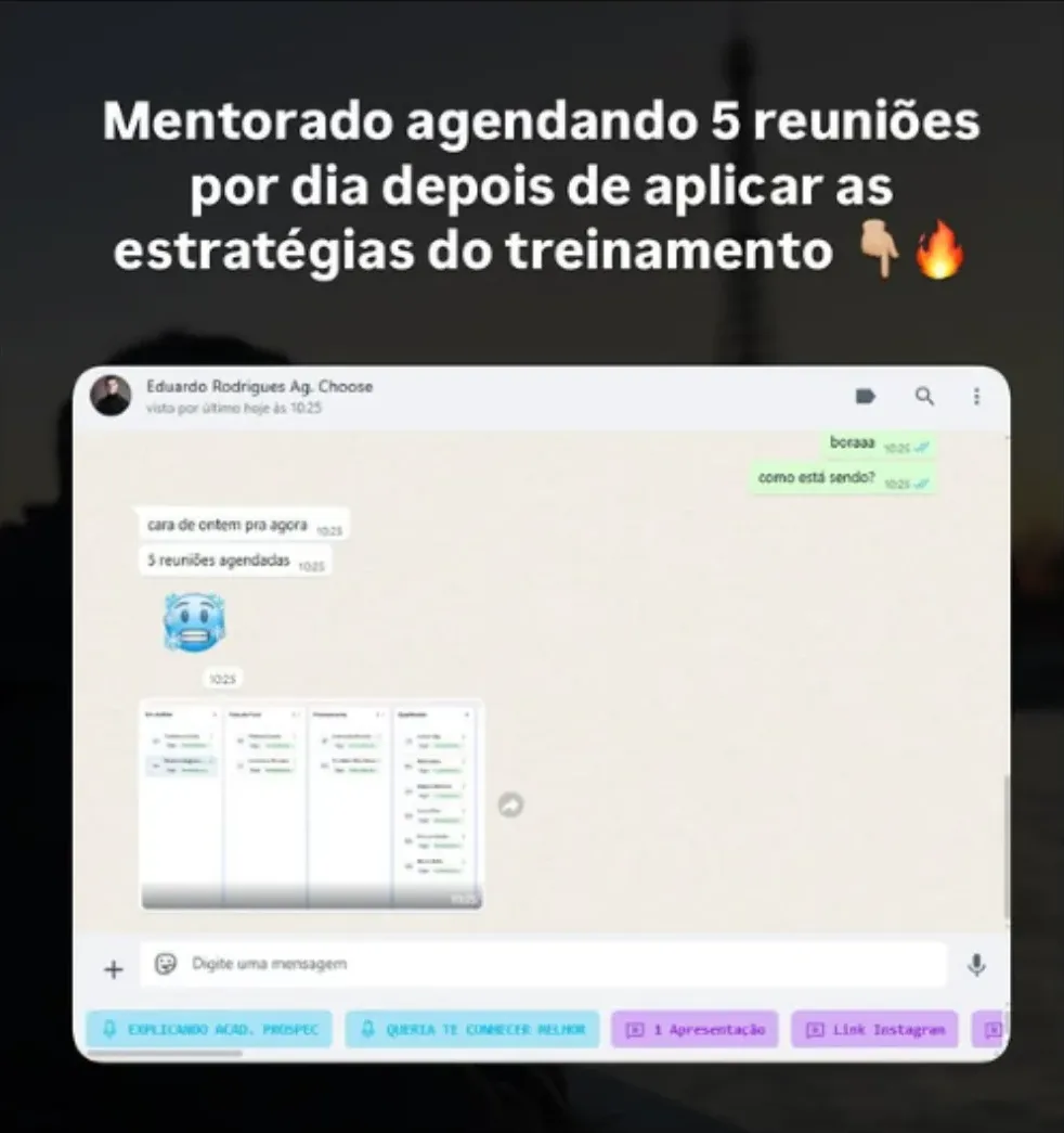 Mensagem de um mentorado: 5 reuniões agendadas de um dia para o outro depois de aplicar as estratégias do treinamento.