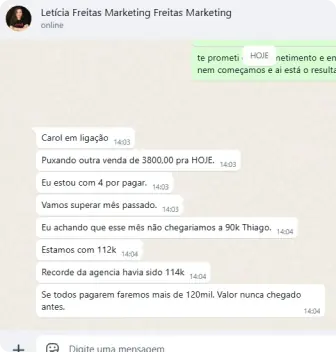 Print de conversa com cliente relatando resultado