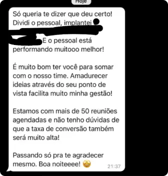 Print de conversa com cliente relatando resultado